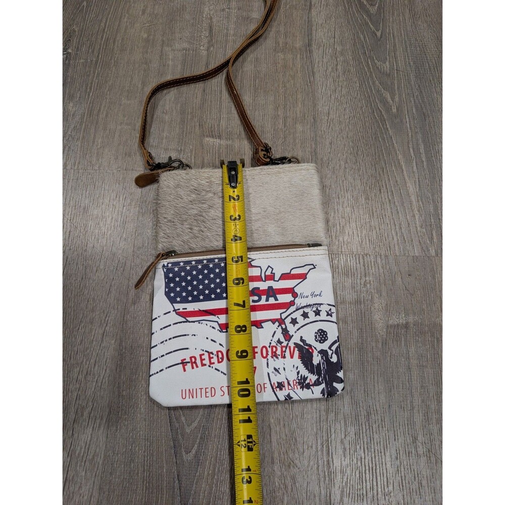 Myra Bag Freedom Forever Cowhide Leather Canvas USA Flag Crossbody Small Purse - Picture 5 of 6